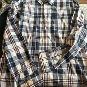 Express Men's Navy and White Plaid Shirt